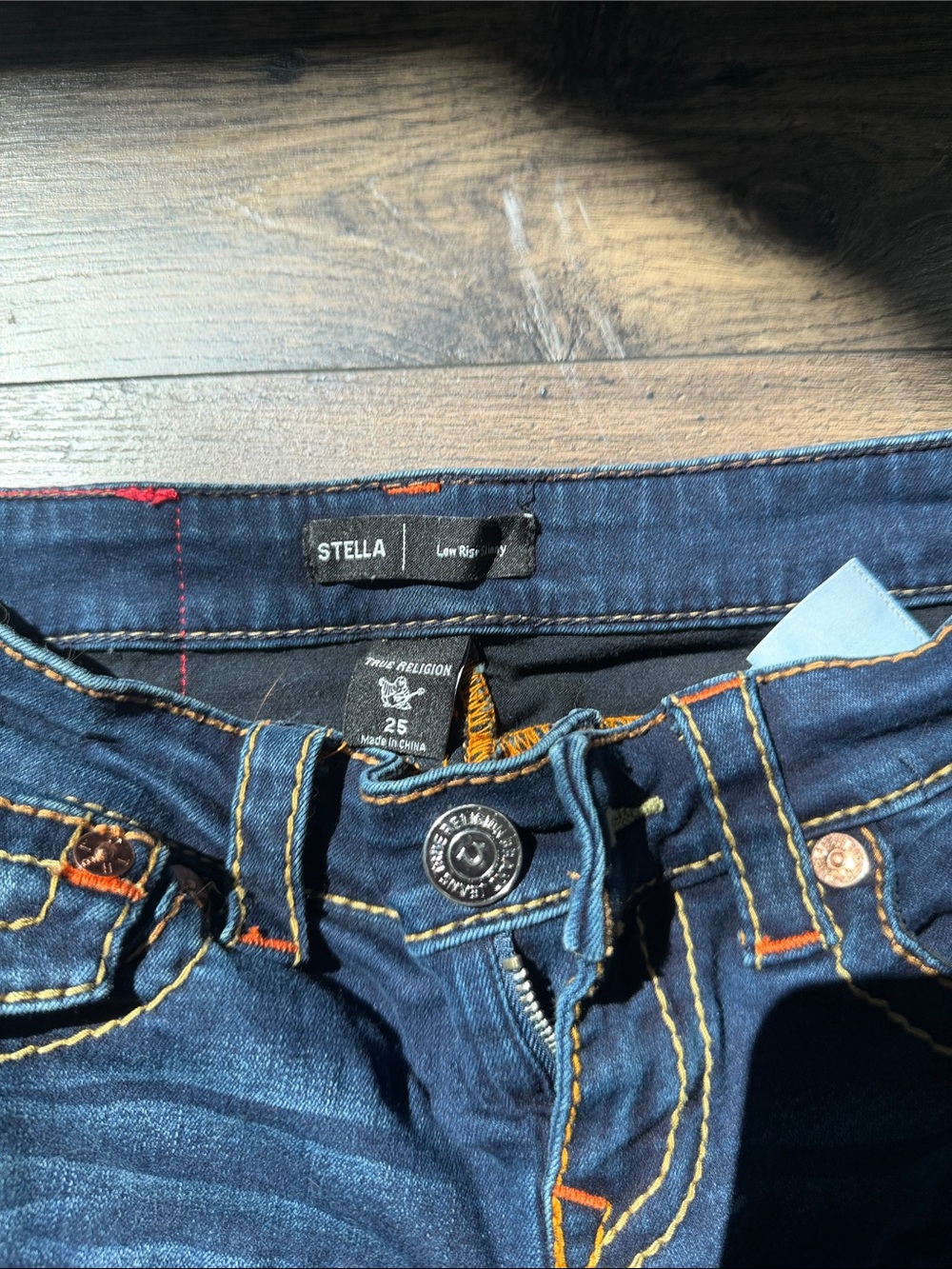 True Religion Dark Blue Denim Jeans with Orange Stitching